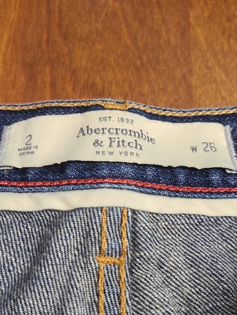 Abercrombie & Fitch Light Blue Denim Shorts with Red Trim - Picture 2 of 6